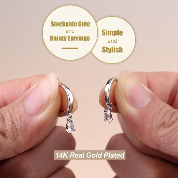 14K Gold Plated Earring Sets for Women Dainty Stud Huggie Hoop - Picture 5 of 9